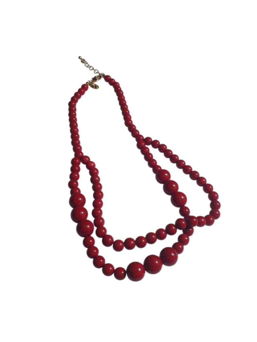 Charming Charlies Double Strand Red Beaded Necklace Gold Tone Adjustable Chain